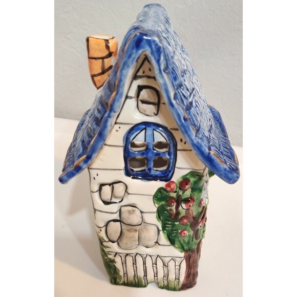 Blue Sky Heather Goldminc Tea light House Cottage Flower Blue Bird Candle Holder - Picture 10 of 16